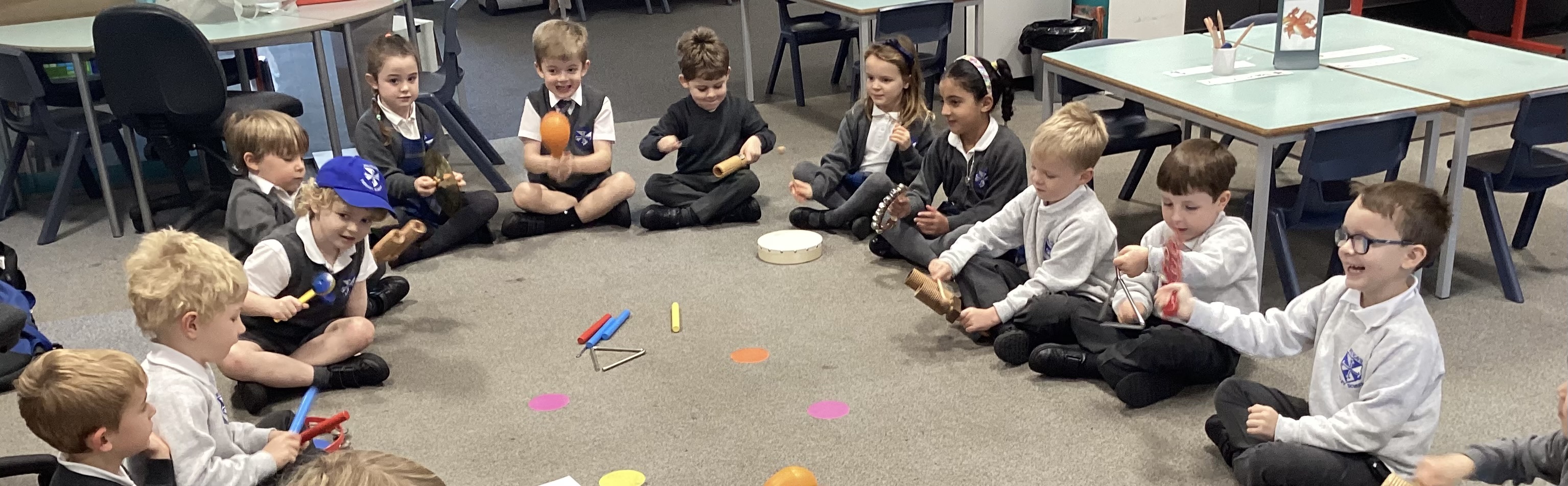 children playing music together
